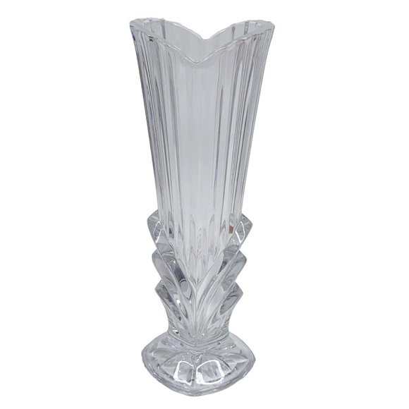 Bud Vase Clear Glass Fluted 8" High Heavyweight Flared Ribbed Footed for Flowers - Picture 5 of 7